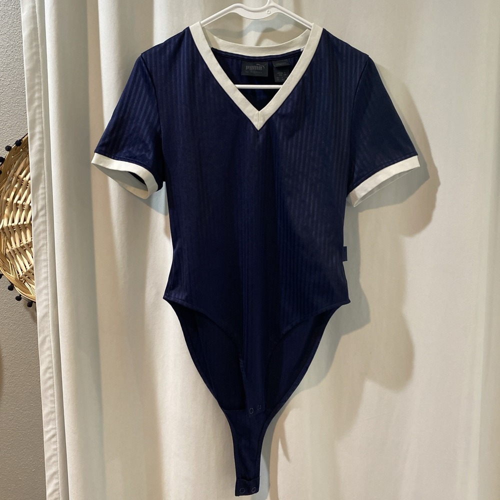 X Fenty PUMA BY RIHANNA V-Neck Jersey Bodysuit #13 Size M Bodysuit Navy Blue